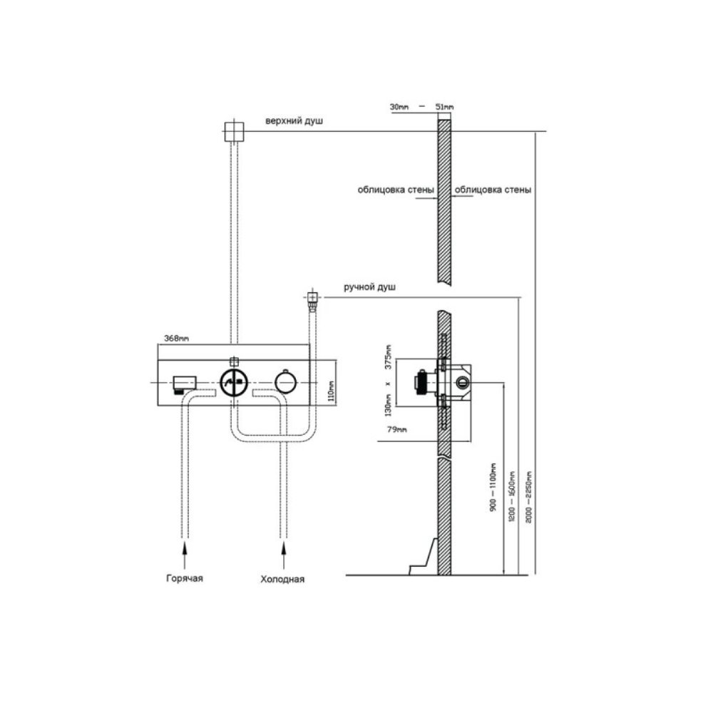 Смеситель встраиваемый Vincea Inspire для душа 2-х функциональный Черный матовый — изображение 3